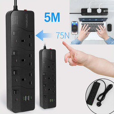 5m Extension Lead Power Strip Surge Protector 3 Gang Way 2*USB+1*USB-C Sockets