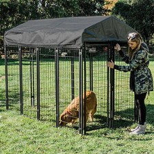 Sturdy Outdoor Dog Kennel Steel Cage Playpen Pet House Enclosure with Roof Frame