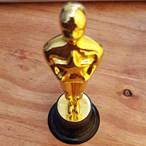 Gold plastic trophy statuette - gold,