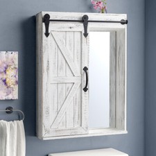 Wooden Bathroom Cabinet Wall Mounted Mirrored Slide Door Storage Cupboard Shelf