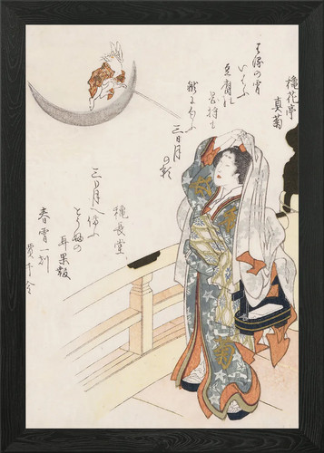 Woman watching rabbit framed - a,