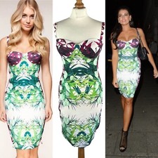 Celeb Boutique Camel Tropical Floral Bodycon Wiggle Dress Small Blogger Viral