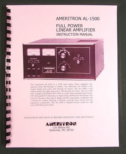 Ameritron 1500 instruction - ameritron, al-1500