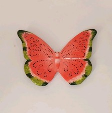 VNT Butterfly Ceramic Wall Plaque Hand Painted Pink and Green.