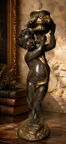 Vtg heavy spelter cherub - spelter, putti