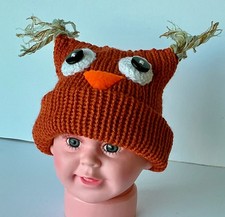 Hand made Child Hat Owl with Tassels 3 to 6 months Super Warm and Very Cute