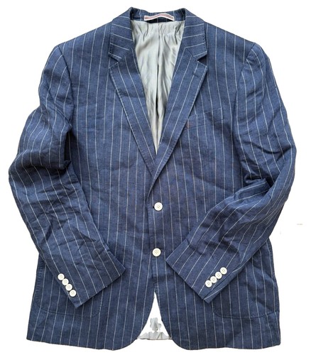Navy linen pinstripe - navy,