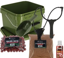 Fishing Bait Set 5 litre Square Bucket Boilies GroundBait liquid Catapult Carp