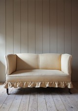 ANTIQUE boxed 2-seat comfy sofa, ENGLISH late 19th Century - vintage linen cover