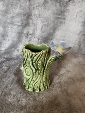 Wade , Porcelain, Tree Trunk Shape Vase / Spill Holder, Green with Blue Bird