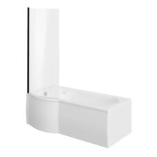 Bathroom P Shaped Shower Bath 1700mm Front End Panel Hinged Black Screen Modern