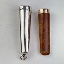 Antique Solid Silver Cheroot Case Holder Henry Perkins 1902 9ct Mounted Holder
