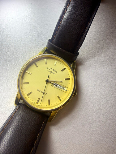 Rotary quartz men gold dial - rotary,