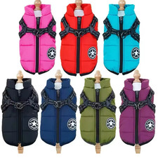 Pet Coat Waterproof With Harness Jacket Raincoat Winter Zip Coats Warm UK
