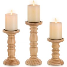 Inweder Wooden Pillar Candle Holders 3 Set High Quality Rustic Candle Holders