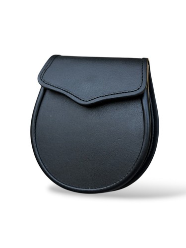 Men plain black leather - leather, kilt