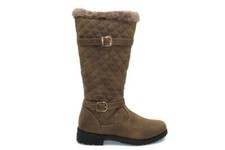 Womens Ladies Mid Calf Boots Buckle Faux Fur Warm Winter Low Block Heel Shoes
