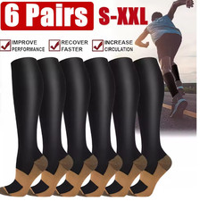 6 Pairs Unisex Copper Infused Compression Socks Anti Fatigue Flight Socks - UK