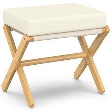  Foldable Foot Stool Ottoman, Modern Foot Rest with Bamboo X Legs...