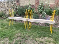SET OF FOUR BESPOKE retro mid century modern aesthetic benches with hairpin legs