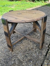 RECLAIMED RUSTIC OAK WHISKY/SHERRY BARREL ROUND TOP UP-CYCLED COFFEE/WINE TABLE