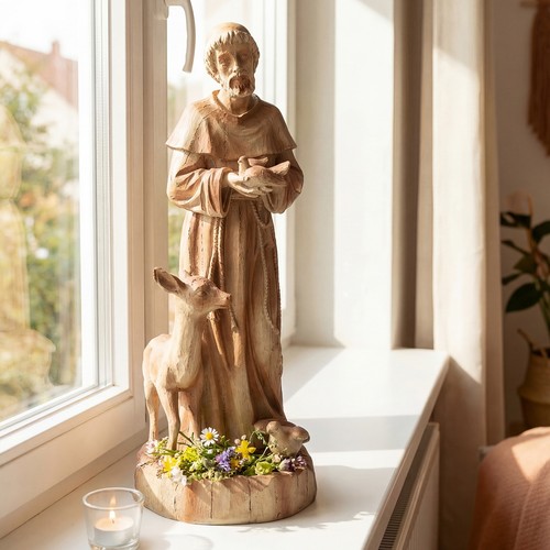 Francis statue with bird - with,
