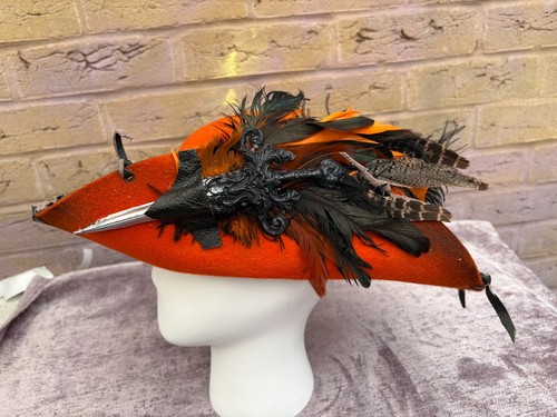Orange distressed pirate hat - orange,