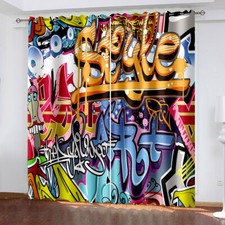 Curtains Eyelet Blackout Opaque Decor Bedroom/Living Room/Door Street Graffiti