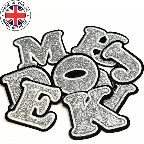 Silver glitter letter patch - silver,