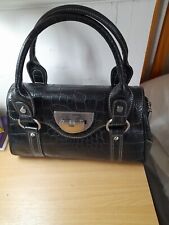 Fabulous! CHARLOTTE REID-London Black Leather Mock Croc Grab Bag -VGC & Clean