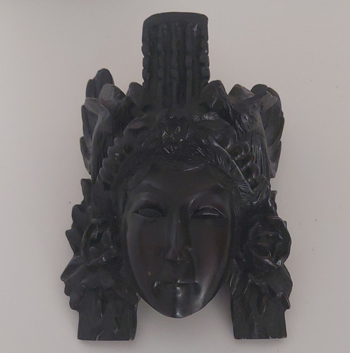 Black hand carved wood face - black,