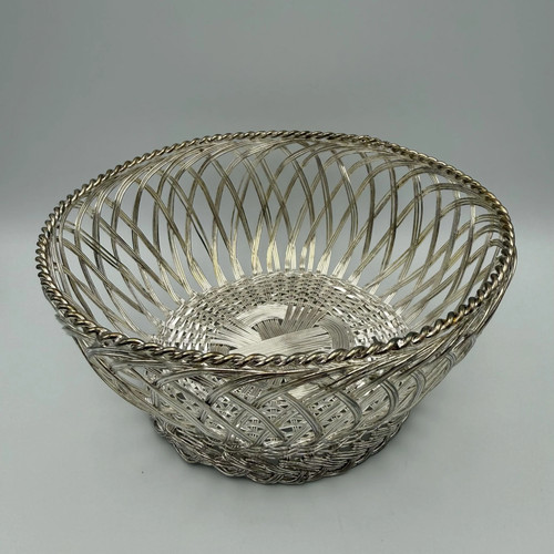 Vintage basket woven - woven, silver