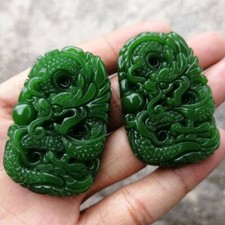 Natural Jade Pendant Dragon Green Jade Statue Amulet Jade Necklace Hand Carving