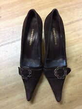 Brown Suede Ladies Court Shoes Pointed Toe Flower Buckle Detail Spike Heel UK5