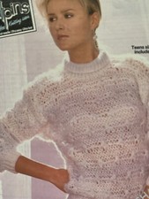 Vtg 80s Patons Diana Odpins 8076 Ladies Girl's Long Sleeve Jumper 30-38”