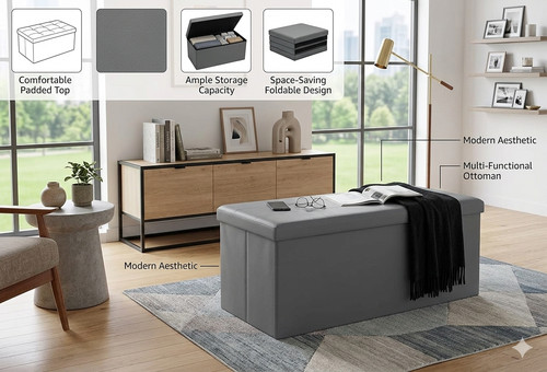 Faux leather ottoman storage - leather,