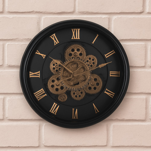 Gears wall clock 5cm black - gears,