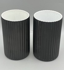 Pair Midwinter ‘Trend’ Black Ribbed Pottery Cylinder Vases Vintage 1970s