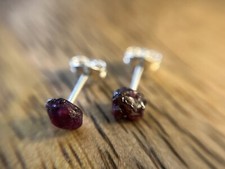 Red Garnet 925 Sterling Silver Rough/Raw Crystal Ear Studs, Un-treated