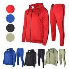 Mens Polyester Tracksuit Gym King Style Slim Fit Joggers Bottom Zip Hoodie Panel