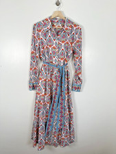Boden Dress Size 12 R Flo Paisley Floral Print Tiered Maxi Shirt Long Belted