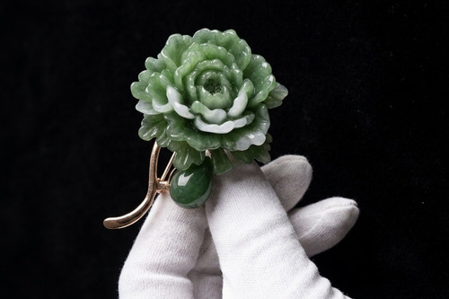 Green rose flower brooch gold - green,