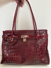 Borse in Pelle Croc-Embossed Leather Handbag – Burgundy Structured Tote