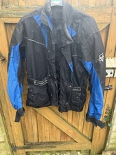 Frank Thomas black/blue fabric motorcycle, biker jacket. Size XL. Shabby cond.