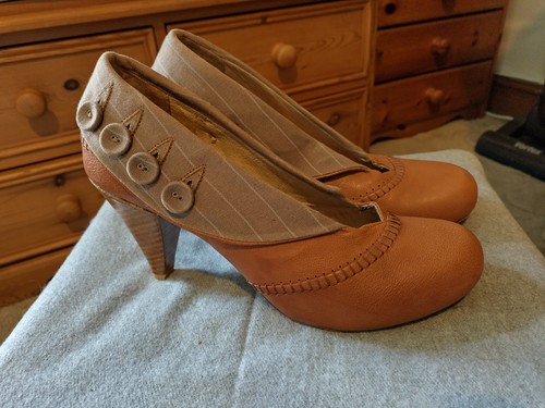 Tan leather and fabric - tan,