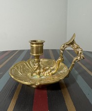 Vintage Brass Ornate Candleholder Chamberstick – Green Man & Griffin Design