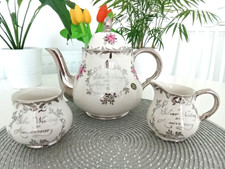 Arthur Wood Silver Wedding 25 Years Anniversary Tea POT Sugar BOWL Milk JUG Used