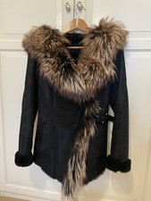 Real Sheepskin Coat With Fox Fur Trim Size 8/10