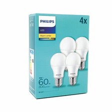 Philips 8W E27 LED Edison Screw Frosted Bulb Warm 2700K 806 Lm Non-Dim 4 Pack