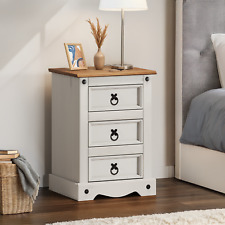 Corona Bedside Cabinet White Wax 3 Drawer Medium Table Pine by Mercers Furniture